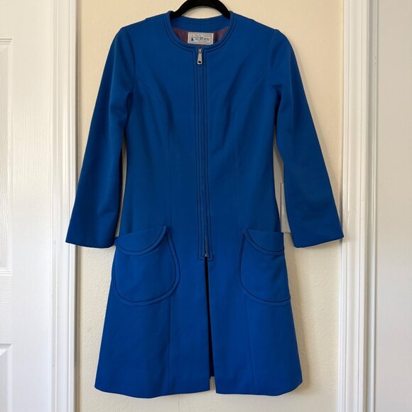 Vintage Retro Blue Long-Sleeve Dress / Jacket By Korean Dress Maker Size M - Picture 1 of 10